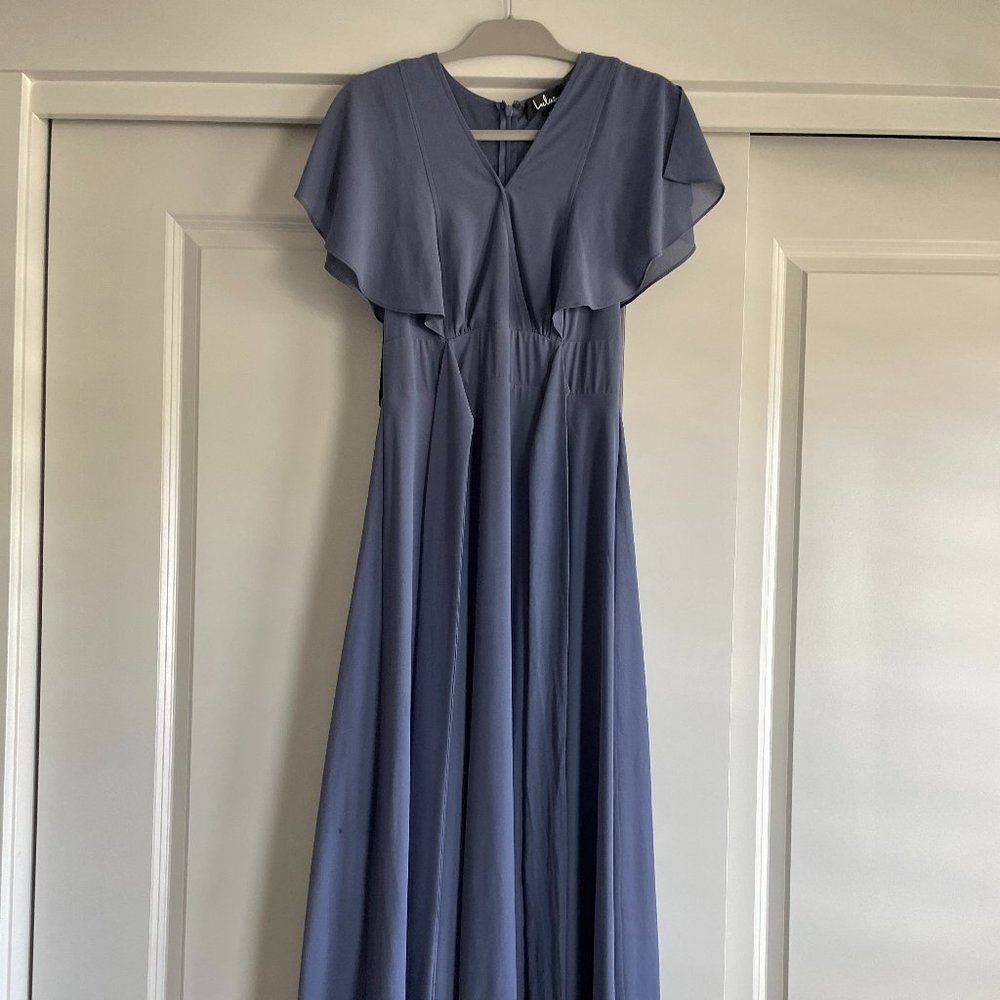 Lulus dusty blue chiffon flounce dress